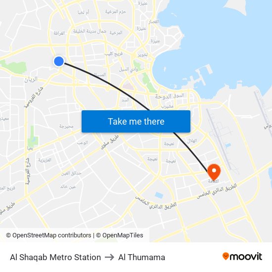 Al Shaqab Metro Station to Al Thumama map