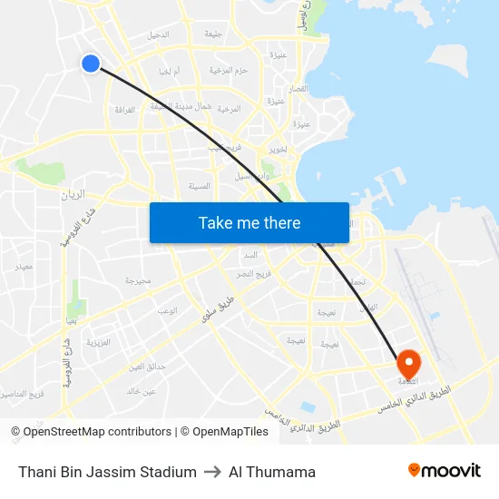 Thani Bin Jassim Stadium to Al Thumama map