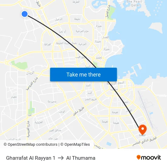 Gharrafat Al Rayyan 1 to Al Thumama map