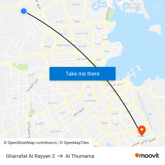 Gharrafat Al Rayyan 2 to Al Thumama map
