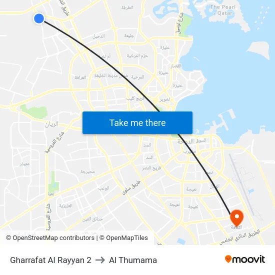 Gharrafat Al Rayyan 2 to Al Thumama map