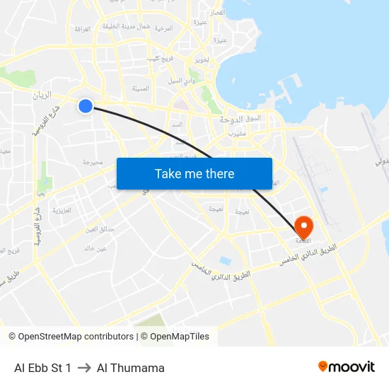 Al Ebb St 1 to Al Thumama map