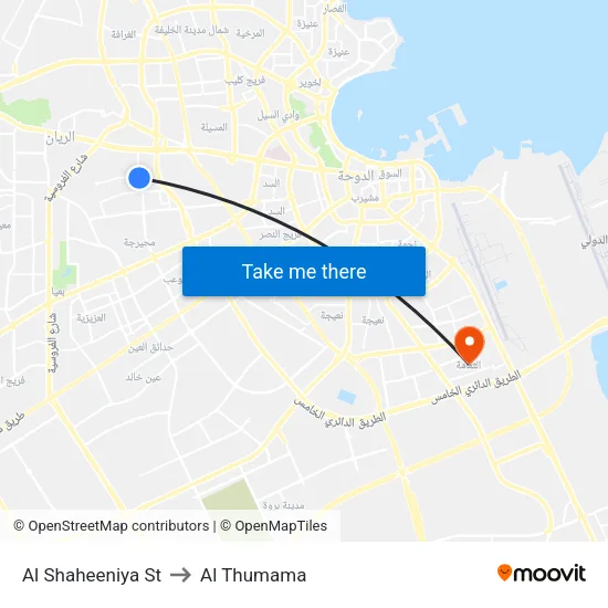 Al Shaheeniya Street to Al Thumama map