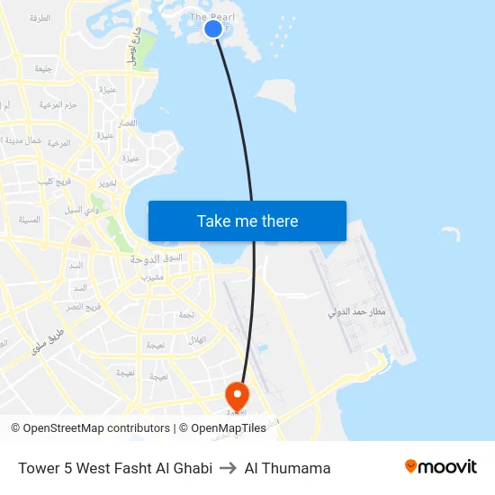 Tower 5 West Fasht Al Ghabi to Al Thumama map
