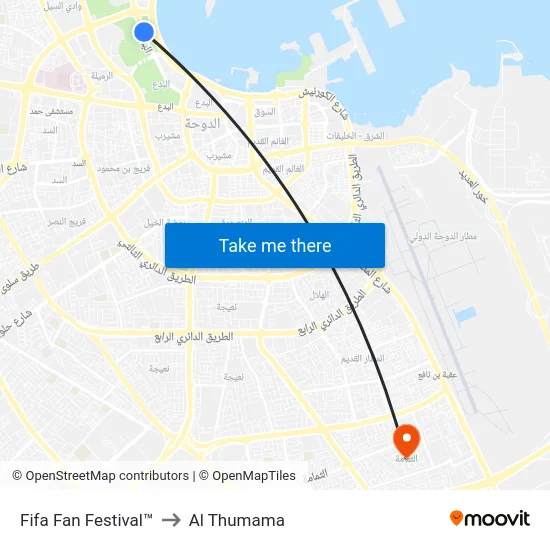 Fifa Fan Festival™ to Al Thumama map
