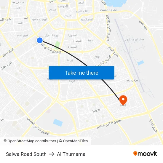 Salwa Road South to Al Thumama map