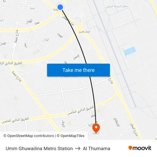 Umm Ghuwailina Metro Station to Al Thumama map