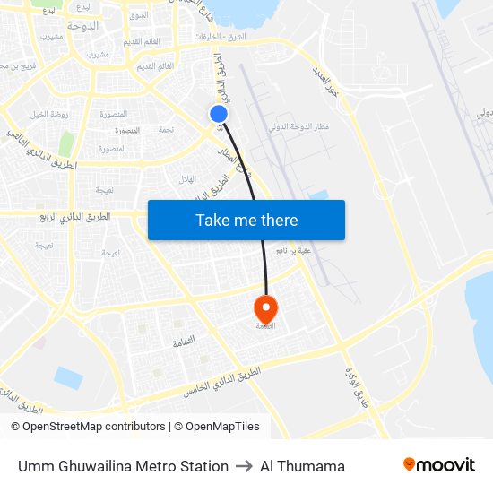 Umm Ghuwailina Metro Station to Al Thumama map