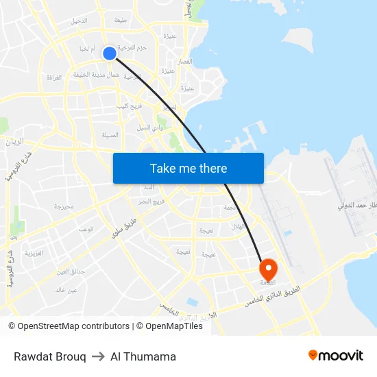 Rawdat Brouq to Al Thumama map