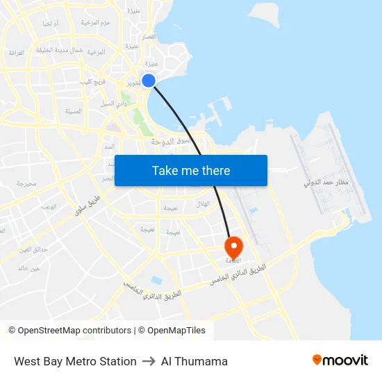 West Bay Metro Station to Al Thumama map
