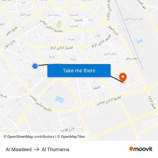 Al Maadeed to Al Thumama map