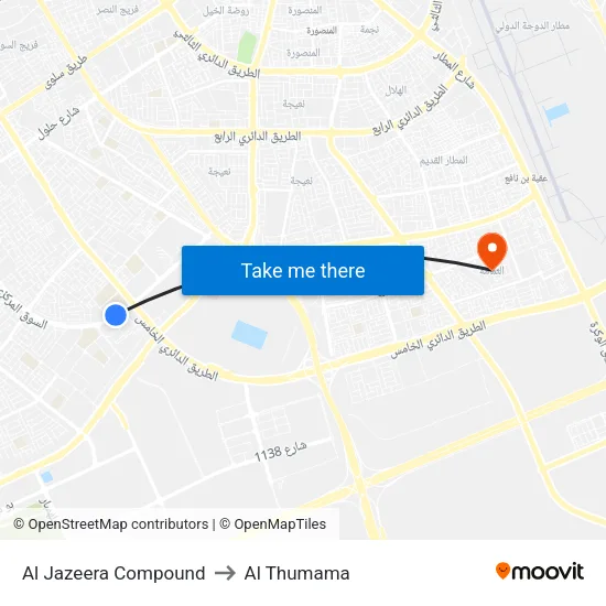 Al Jazeera Compound to Al Thumama map
