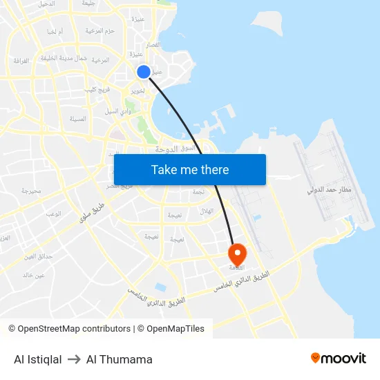 Al Istiqlal to Al Thumama map