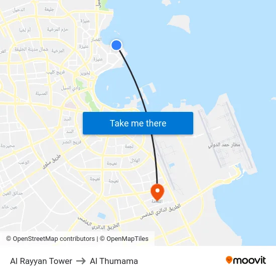 Al Rayyan Tower to Al Thumama map