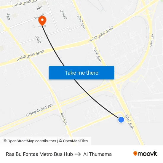 Ras Bu Fontas Metro Bus Hub to Al Thumama map
