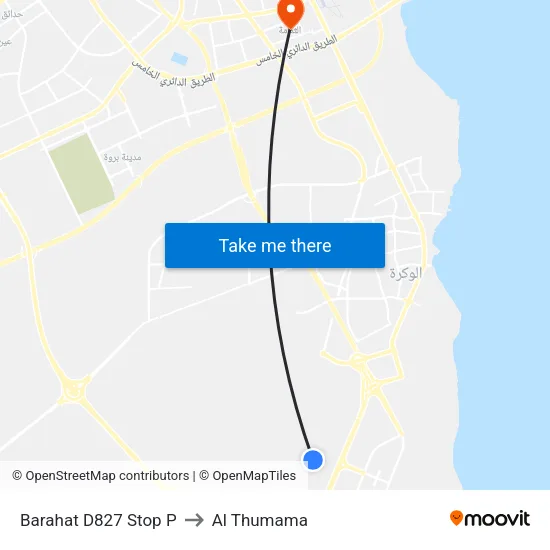 Barahat D827 Stop P to Al Thumama map