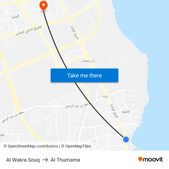 Al Wakra Souq to Al Thumama map