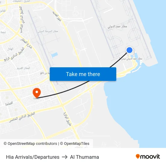 Hia Arrivals/Departures to Al Thumama map