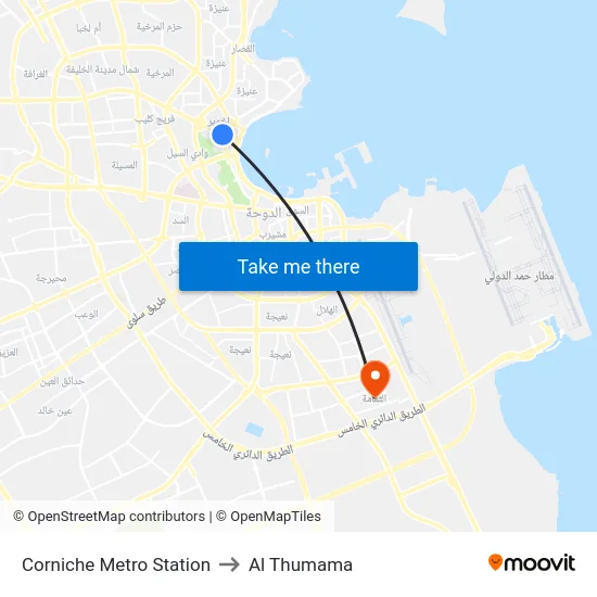 Corniche Metro Station to Al Thumama map