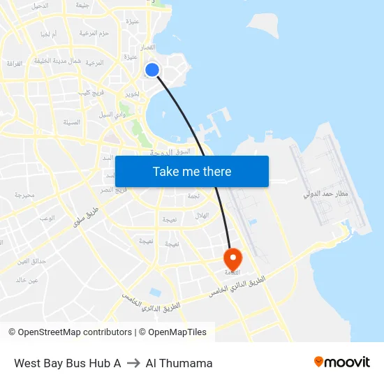 West Bay Bus Hub A to Al Thumama map