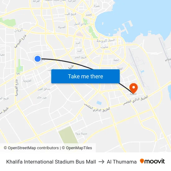 Khalifa International Stadium Bus Mall to Al Thumama map