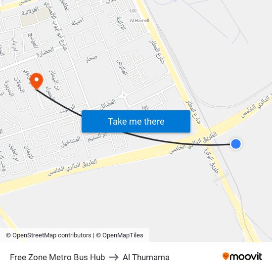 Free Zone Metro Bus Hub to Al Thumama map