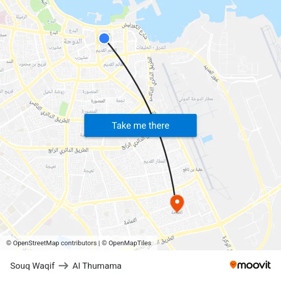 Souq Waqif to Al Thumama map