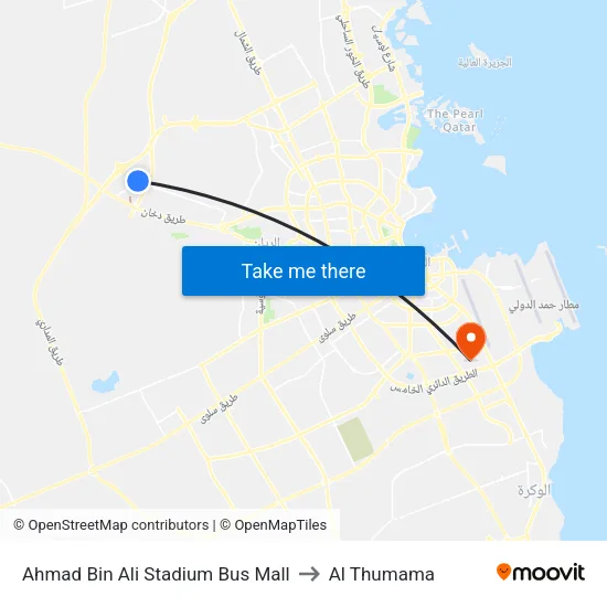 Ahmad Bin Ali Stadium Bus Mall to Al Thumama map