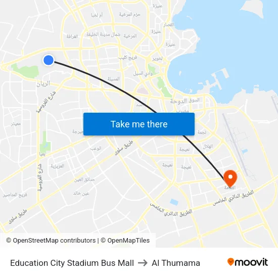 Education City Stadium Bus Mall to Al Thumama map