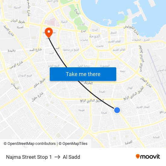 Najma Street Stop 1 to Al Sadd map