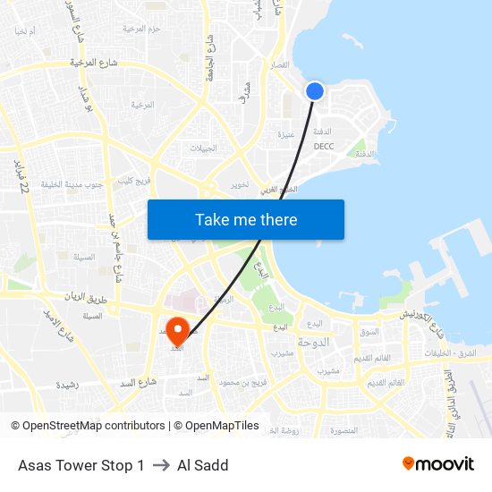 Asas Tower Stop 1 to Al Sadd map