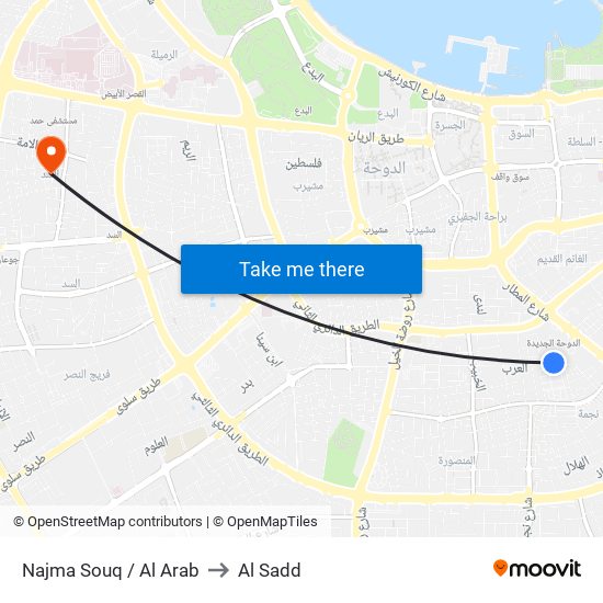 Najma Souq / Al Arab to Al Sadd map