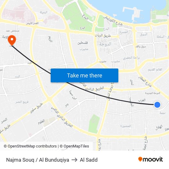 Najma Souq / Al Bunduqiya to Al Sadd map