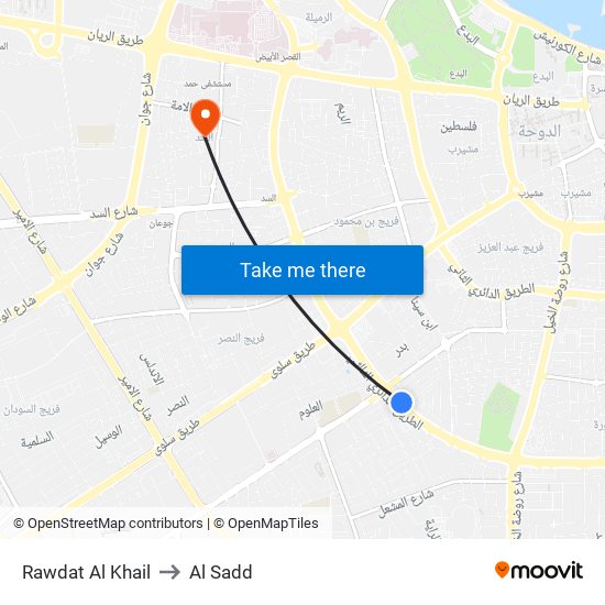 Rawdat Al Khail to Al Sadd map