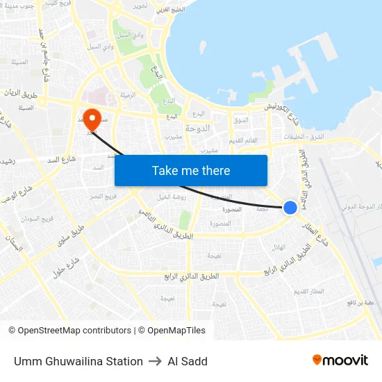 Umm Ghuwailina Station to Al Sadd map