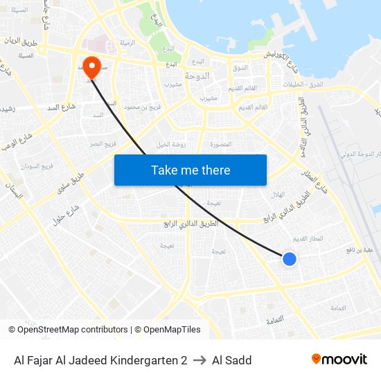 Al Fajar Al Jadeed Kindergarten 2 to Al Sadd map