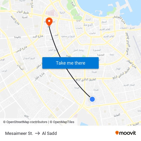 Mesaimeer St. to Al Sadd map