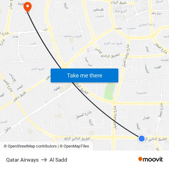 Qatar Airways to Al Sadd map