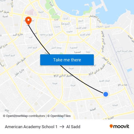 American Academy School 1 to Al Sadd map
