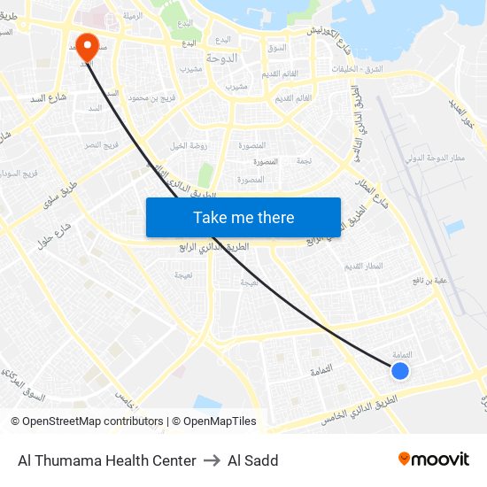 Al Thumama Health Center to Al Sadd map