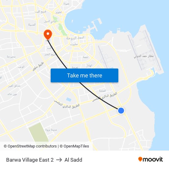 Barwa Village East 2 to Al Sadd map