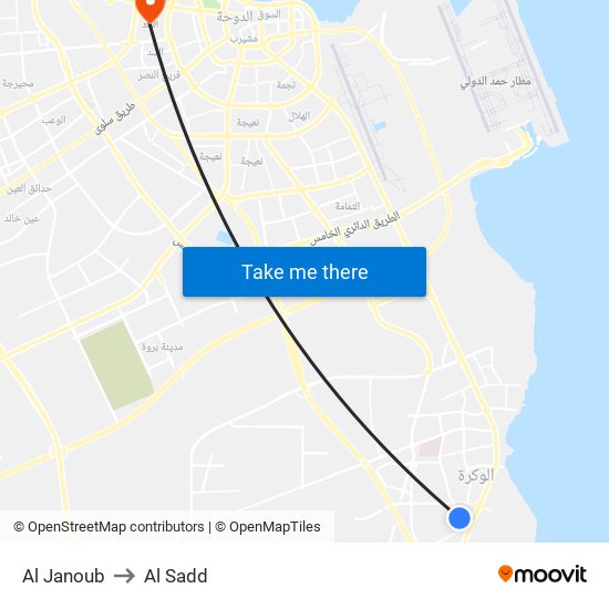 Al Janoub to Al Sadd map