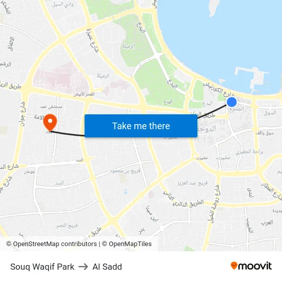 Souq Waqif Park to Al Sadd map