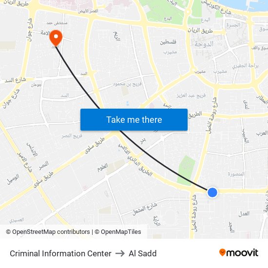Criminal Information Center to Al Sadd map