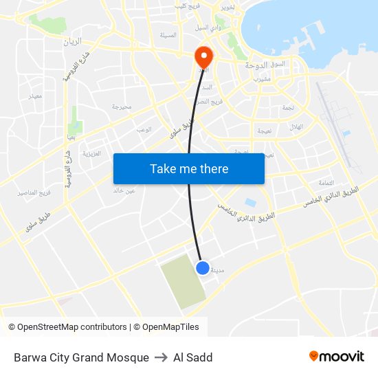 Barwa City Grand Mosque to Al Sadd map