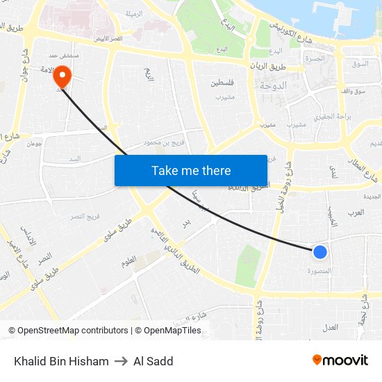 Khalid Bin Hisham to Al Sadd map