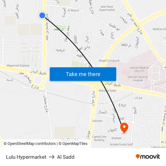 Lulu Hypermarket to Al Sadd map