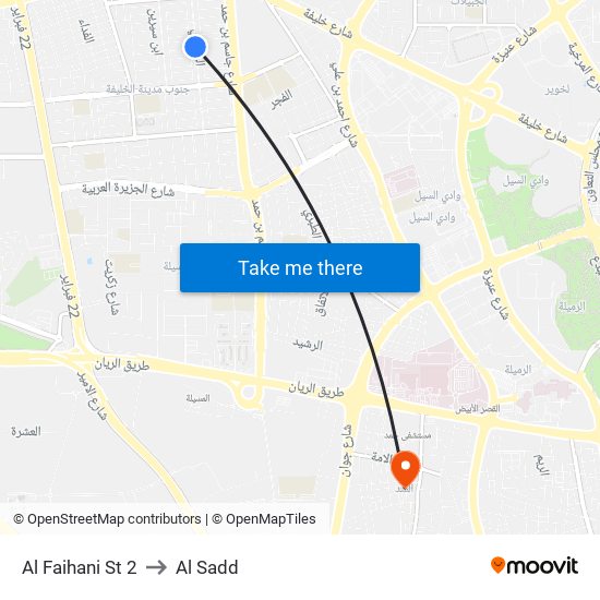 Al Faihani St 2 to Al Sadd map