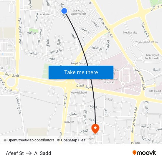 Afeef St to Al Sadd map