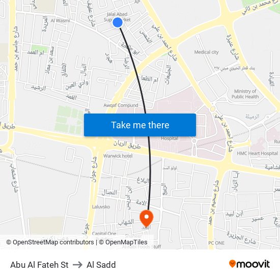 Abu Al Fateh St to Al Sadd map